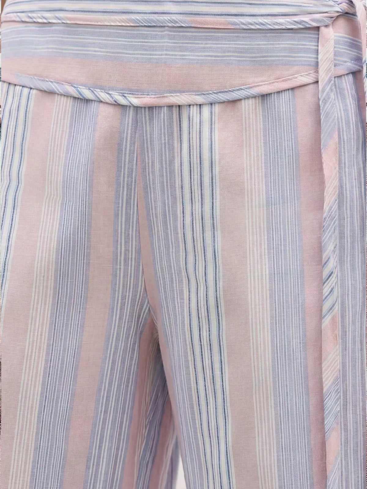 Striped Wide-Leg Pants with Tie Waist
