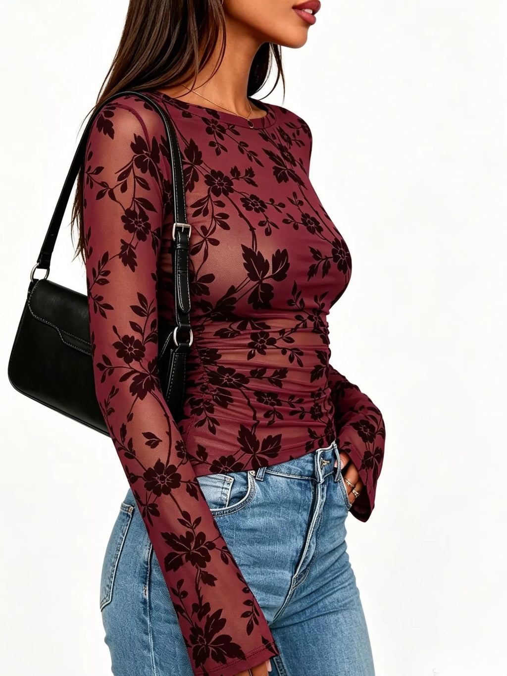 Slim Fit Floral Print Long Sleeve Top