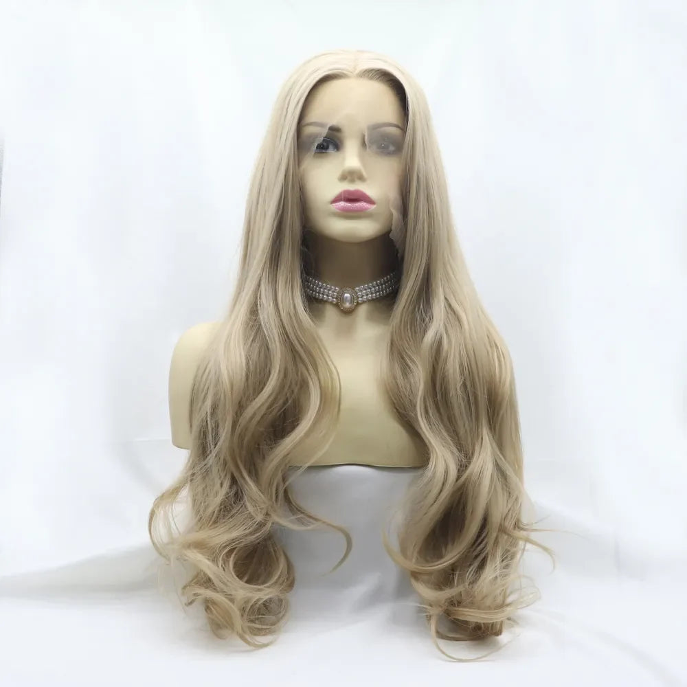 24-Inch Lace Front Synthetic Wig, Long Wavy Ash Blonde