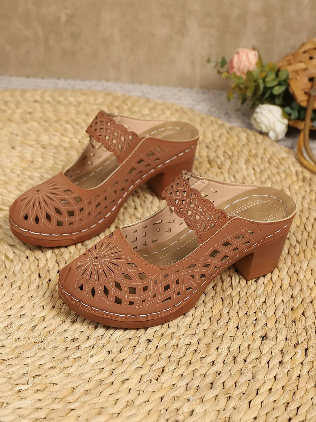 Cutout Block Heel Sandals