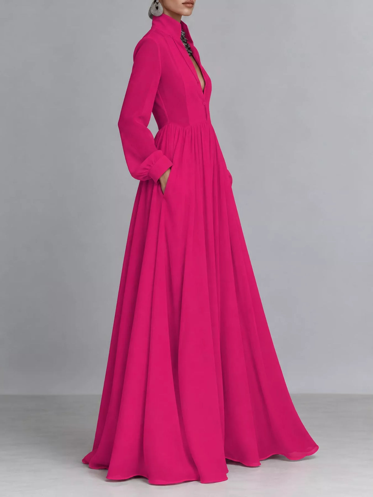 Full Size Long-Sleeve Button Front Maxi Dress Plus Size