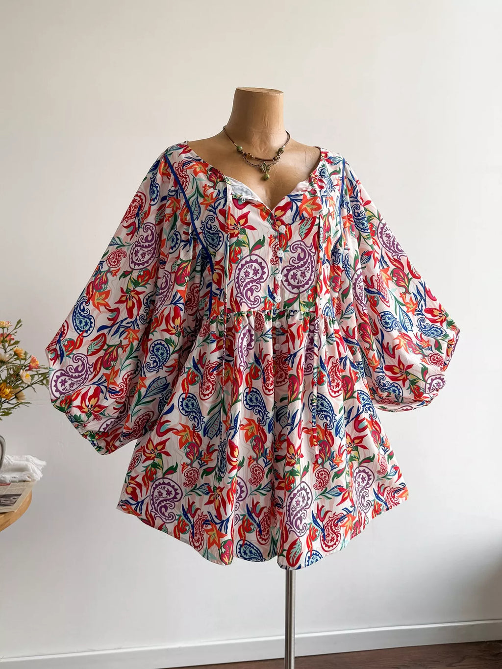 Boho Floral Print Button-Down Romper