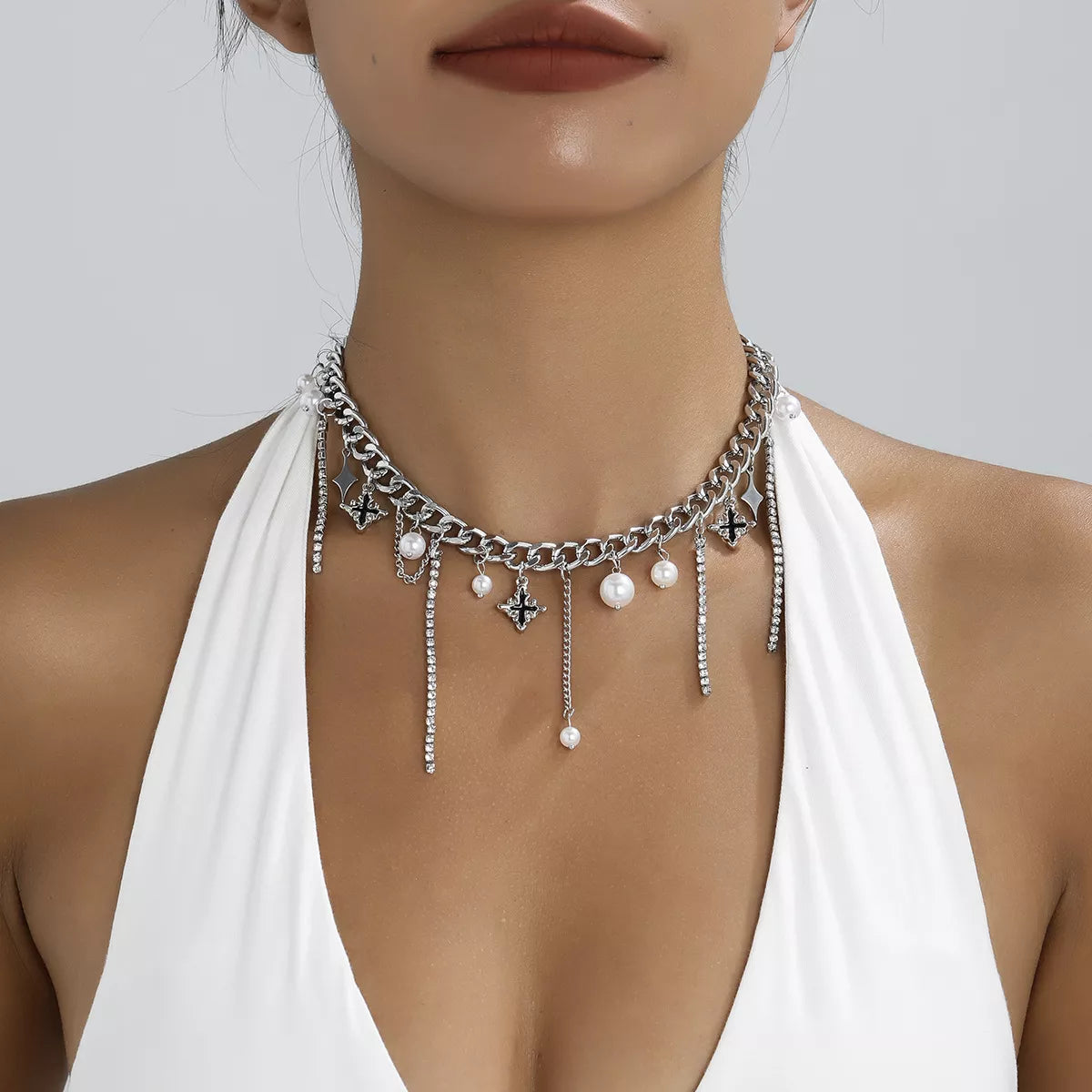 Tassel Star‑Moon Synthetic Pearl Pendant Choker