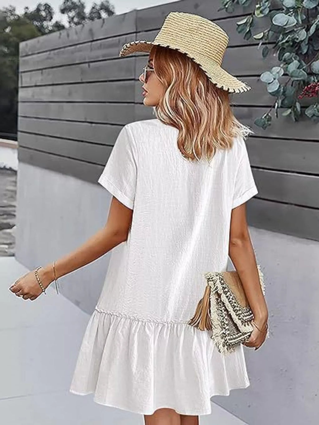 Full Size Button-Down Ruffle Hem Mini Dress Plus Size