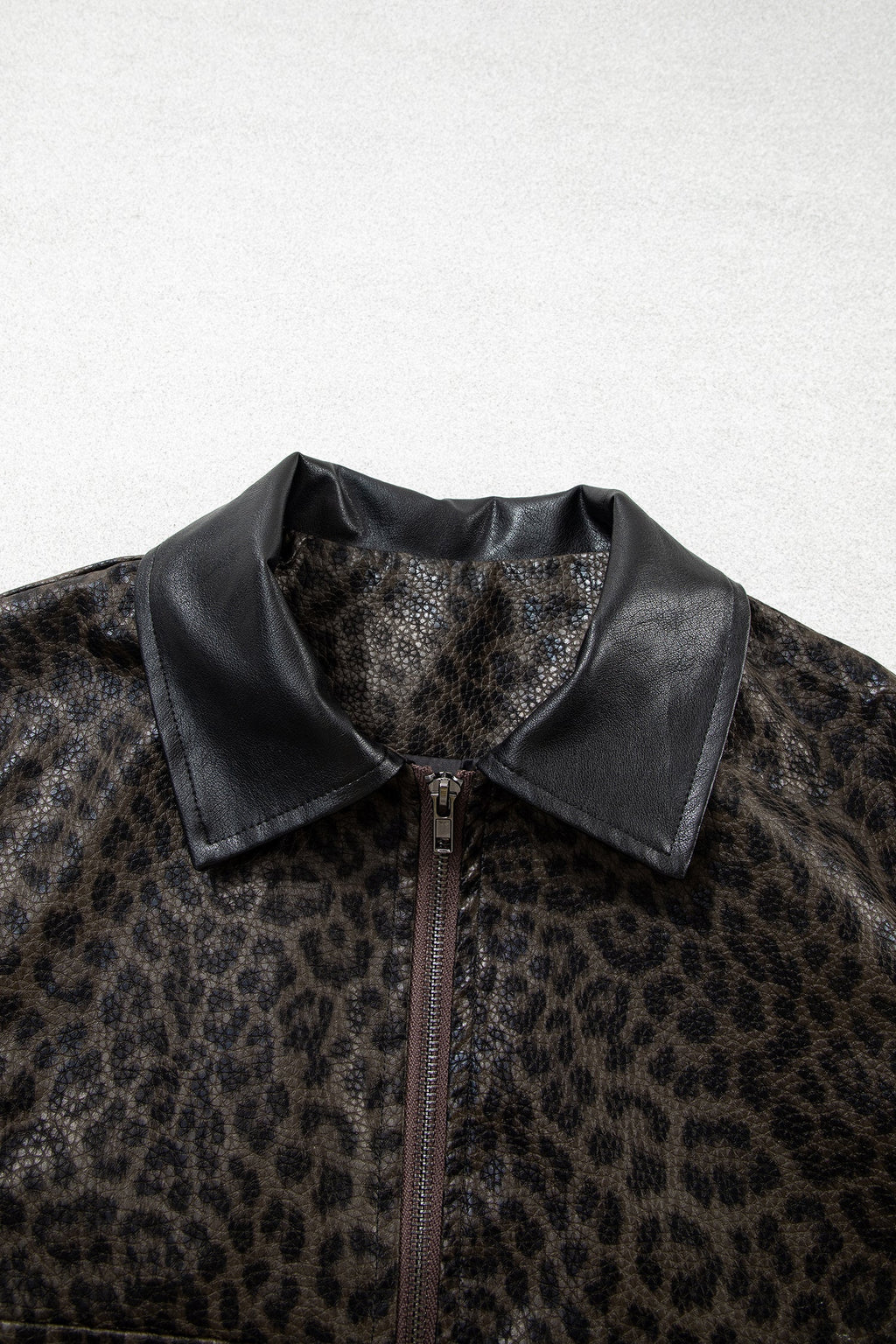 Multicolour Leopard Print Colorblock Collar Metal Placket Jacket