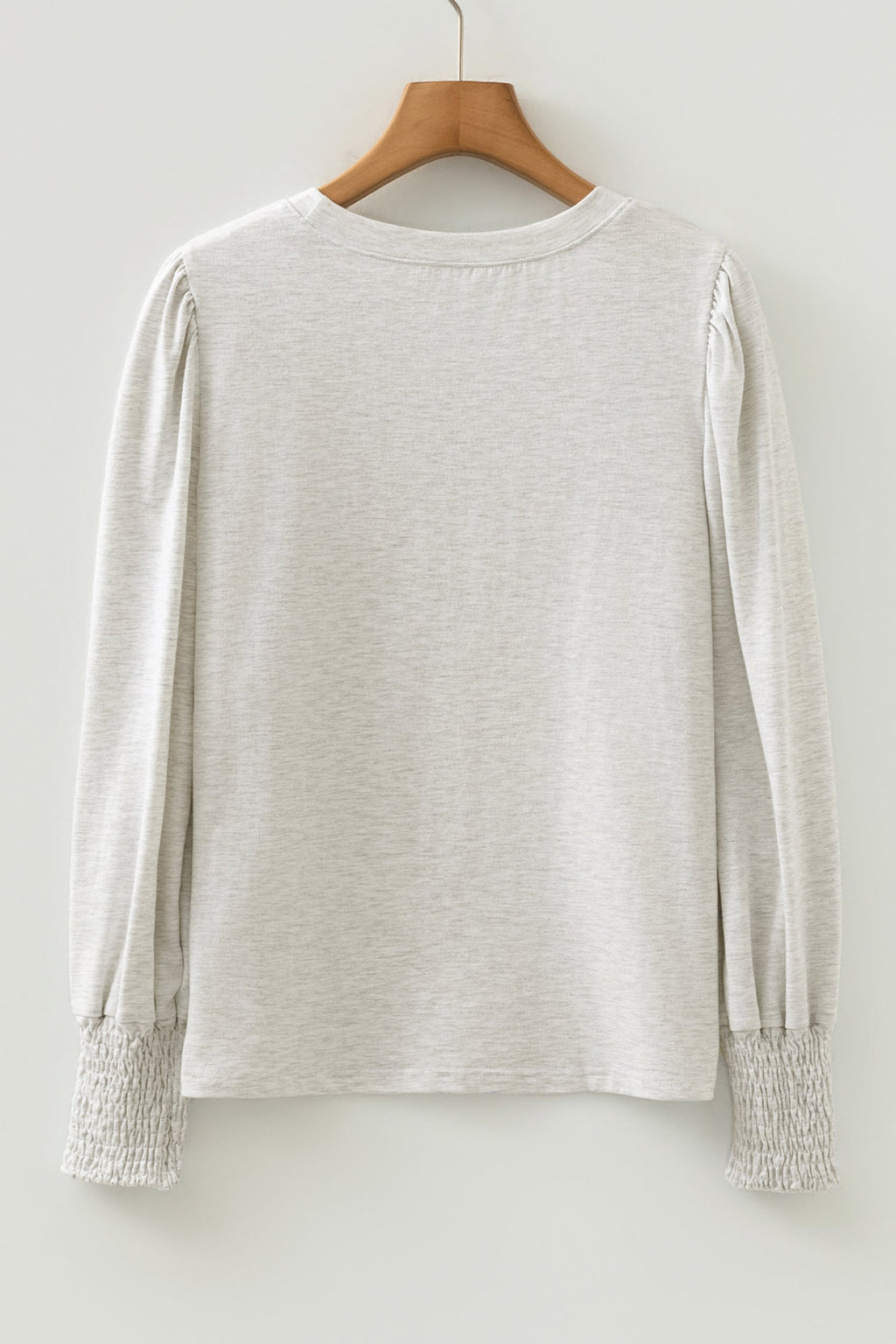 Oatmeal Shirred Cuffs Puff Sleeve Peasant Top