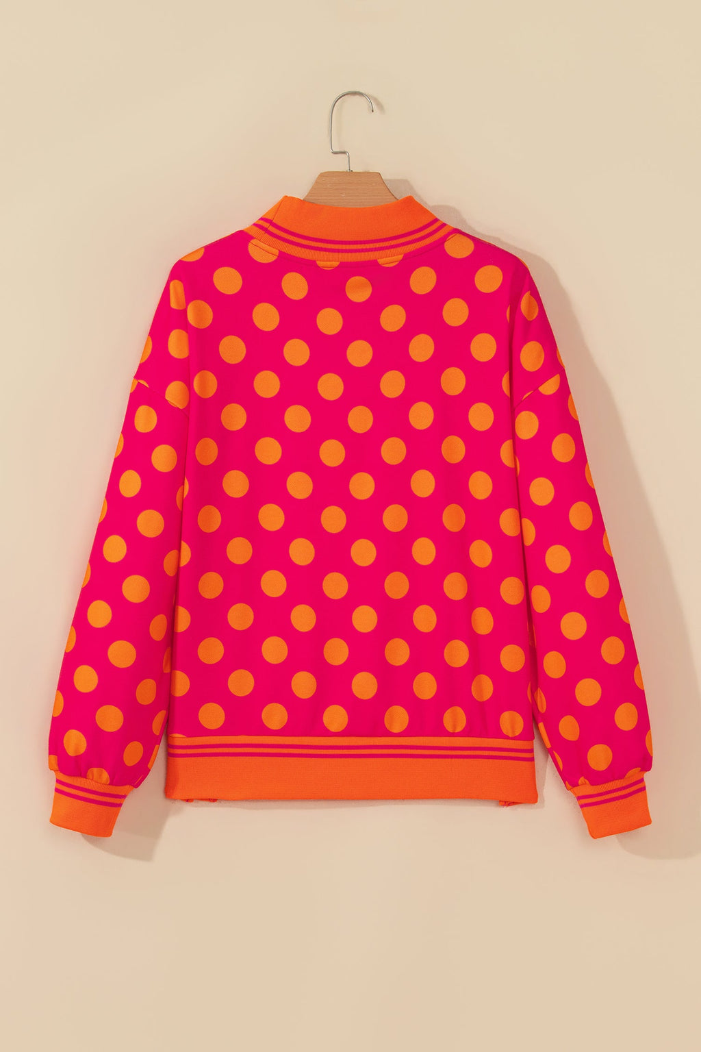 Polka Dot Stripe Trim Mock Neck Sweatshirt