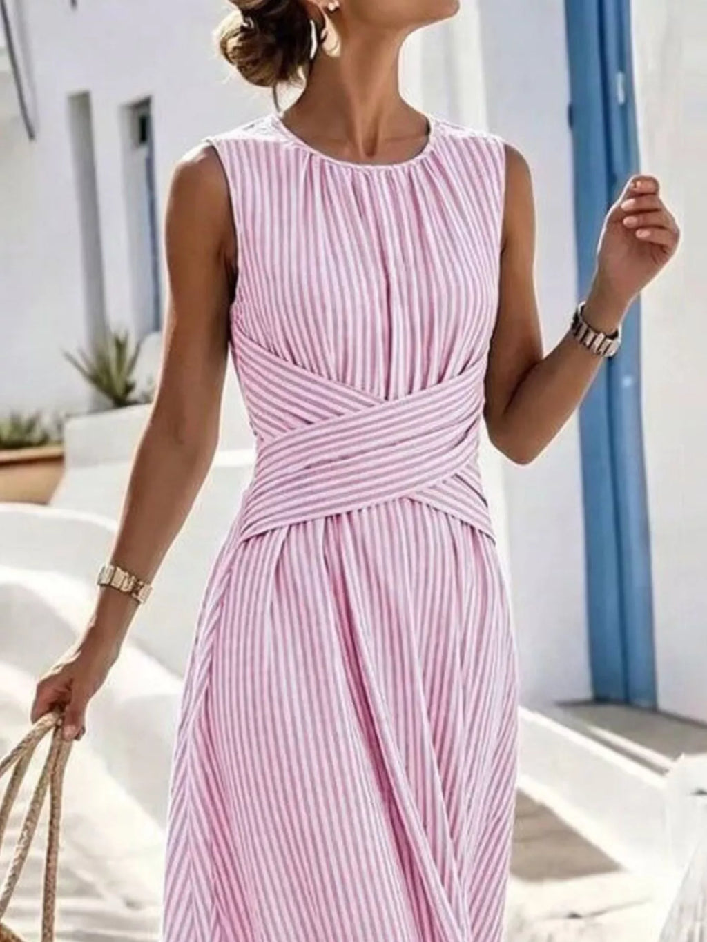Full Size Striped Sleeveless Maxi Dress Plus Size