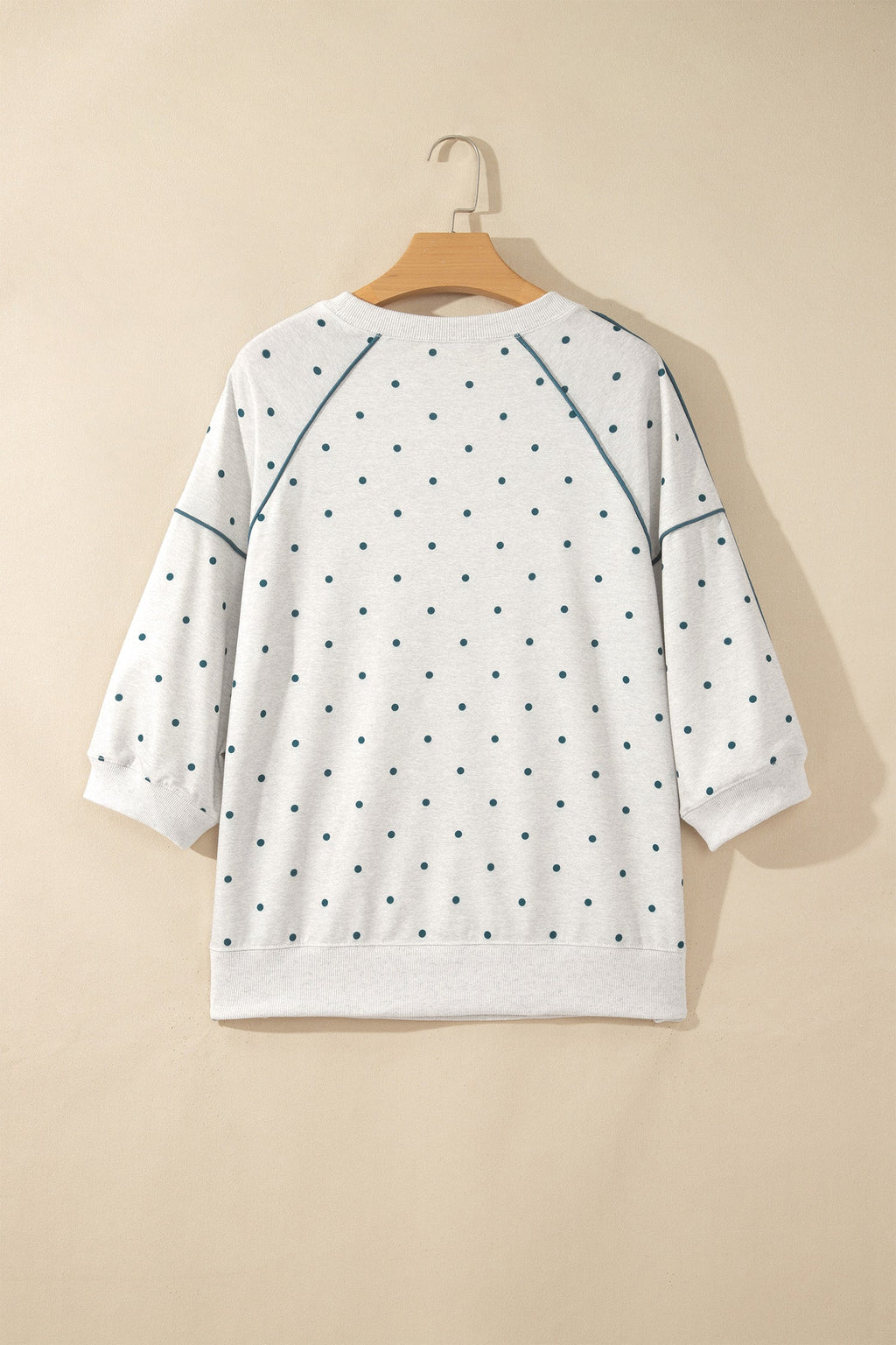Polka Dot Piping Trim 3/4 Raglan Sleeve Top