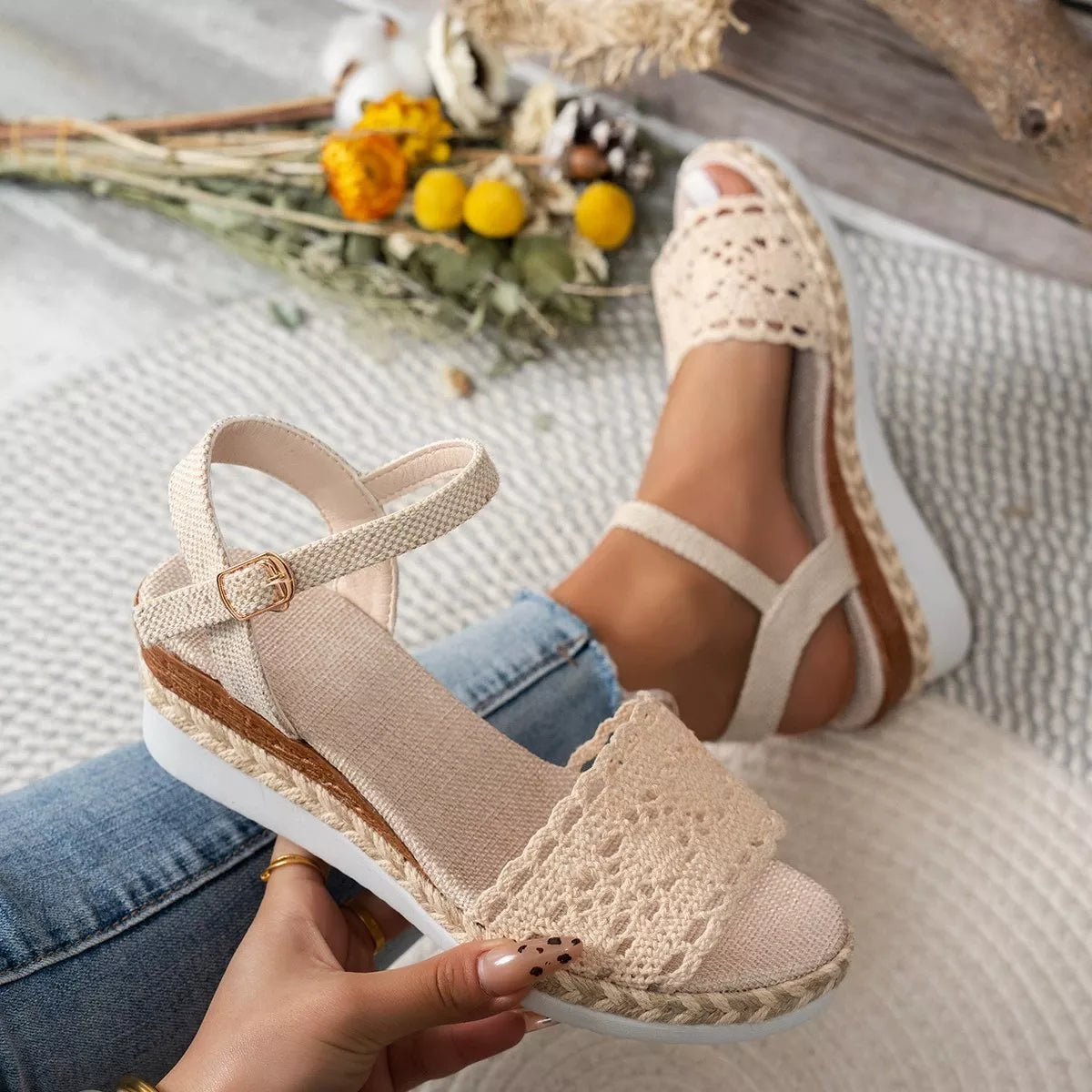 Crochet Espadrille Platform Sandals