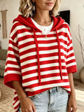 Full Size Drawstring Striped Hooded Sweater Plus Size