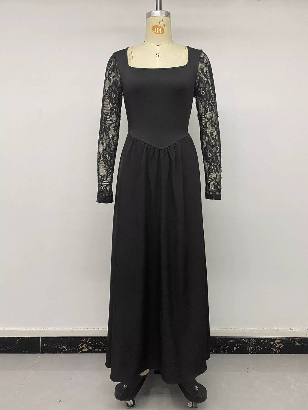 Square Neck Sheer Sleeve Maxi Dress