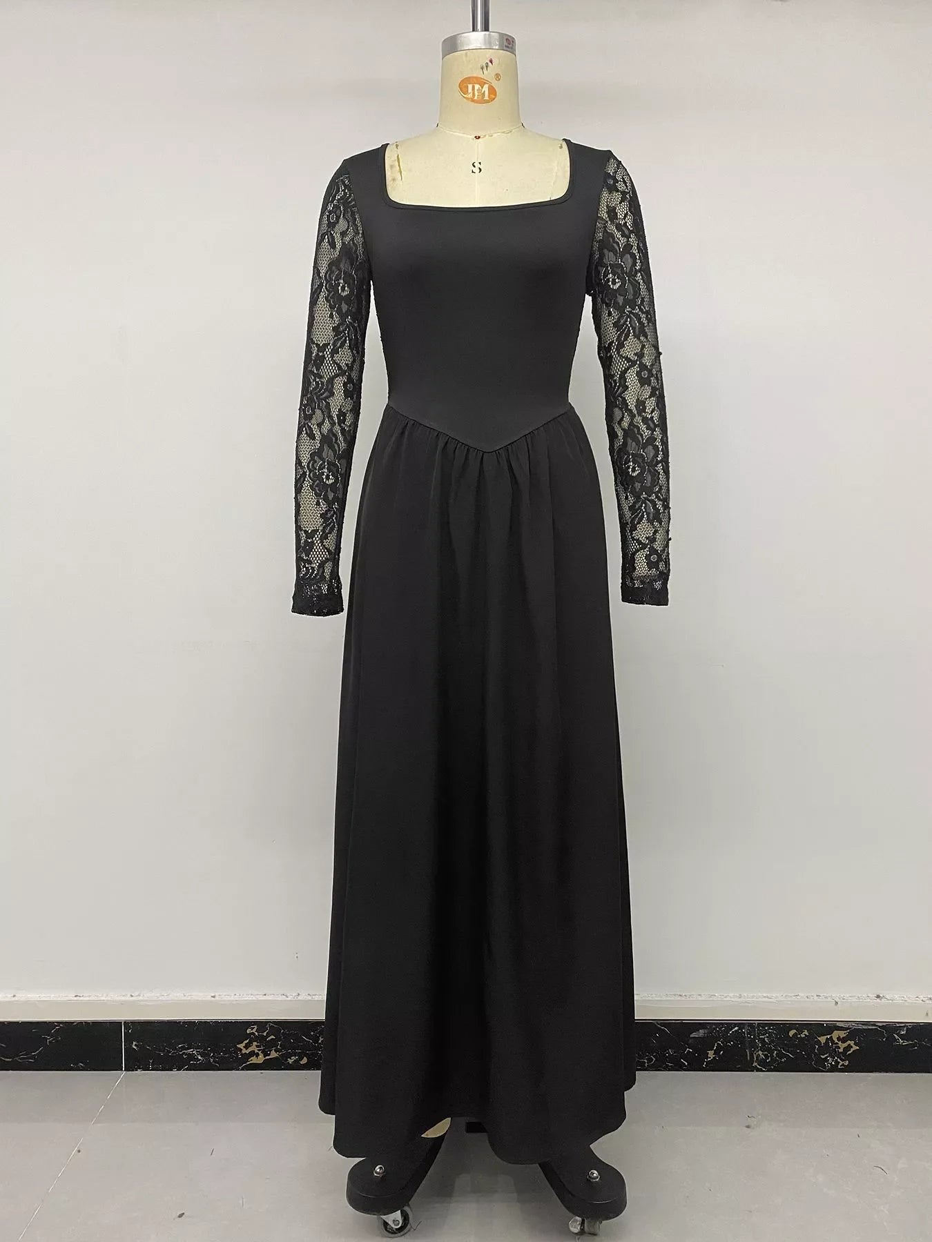 Square Neck Sheer Sleeve Maxi Dress