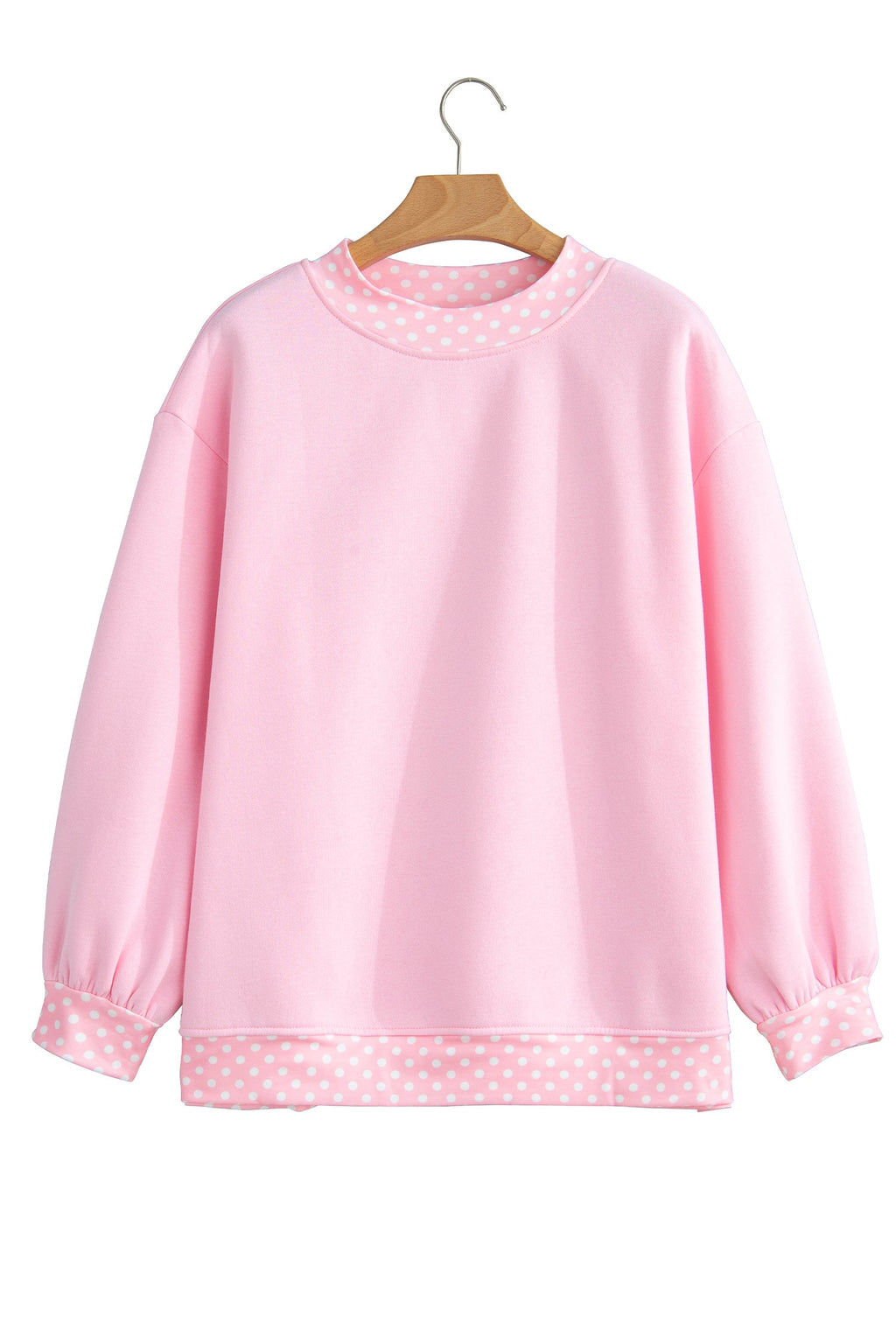 Brown Colorblock Polka Dot Contrast Trim Oversized Sweatshirt
