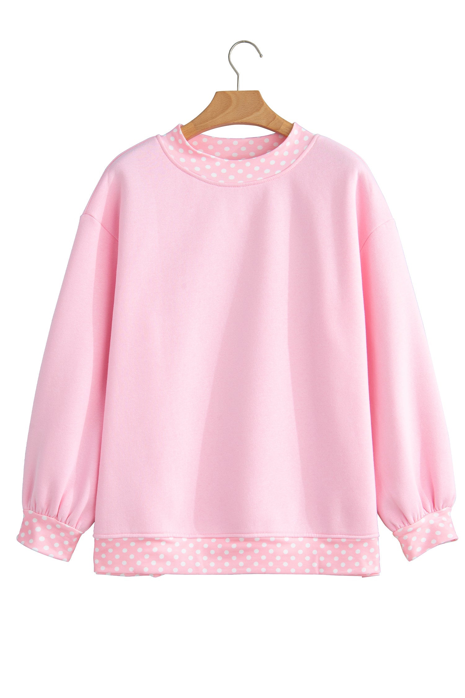 Brown Colorblock Polka Dot Contrast Trim Oversized Sweatshirt