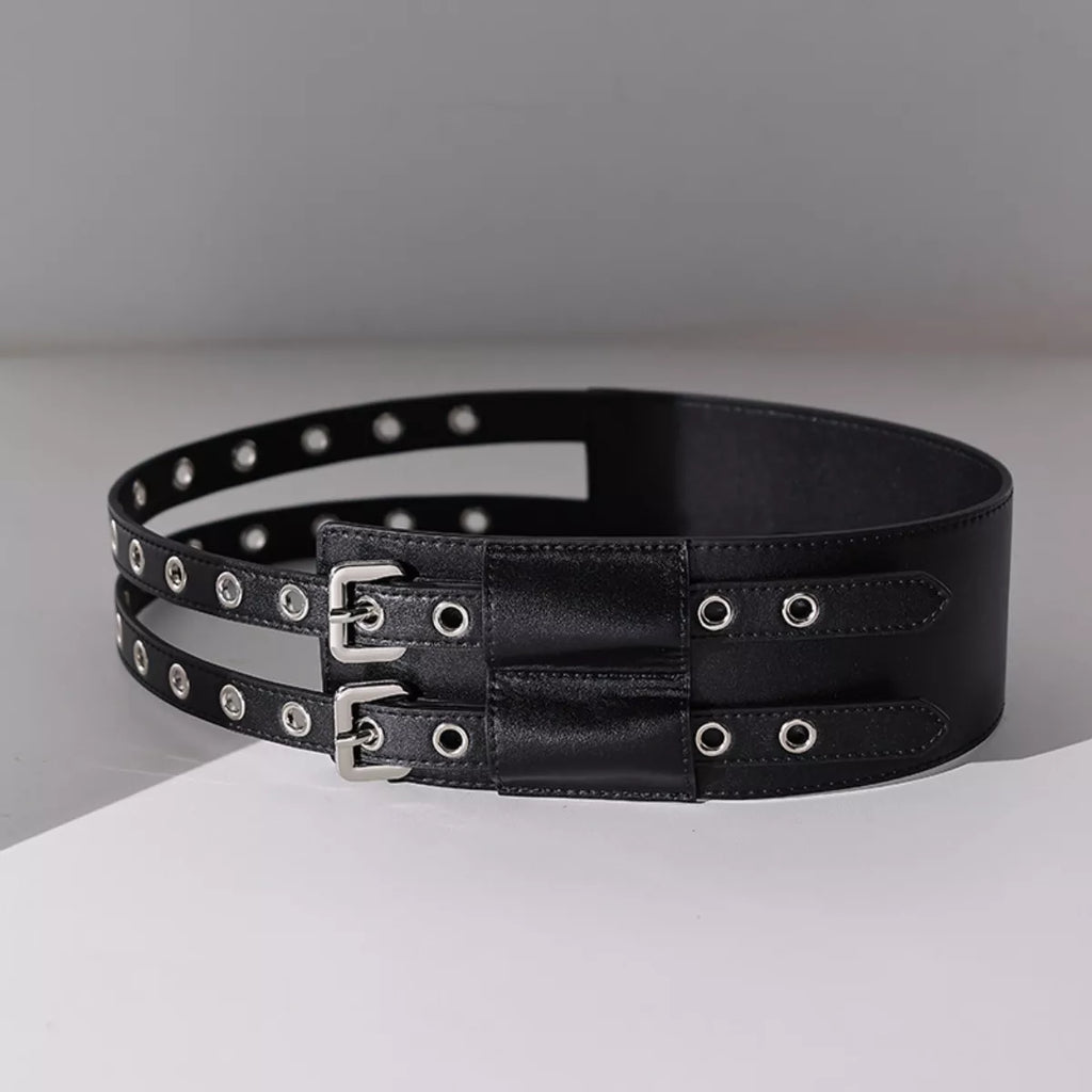 Double Row Grommet Wide Waist Belt