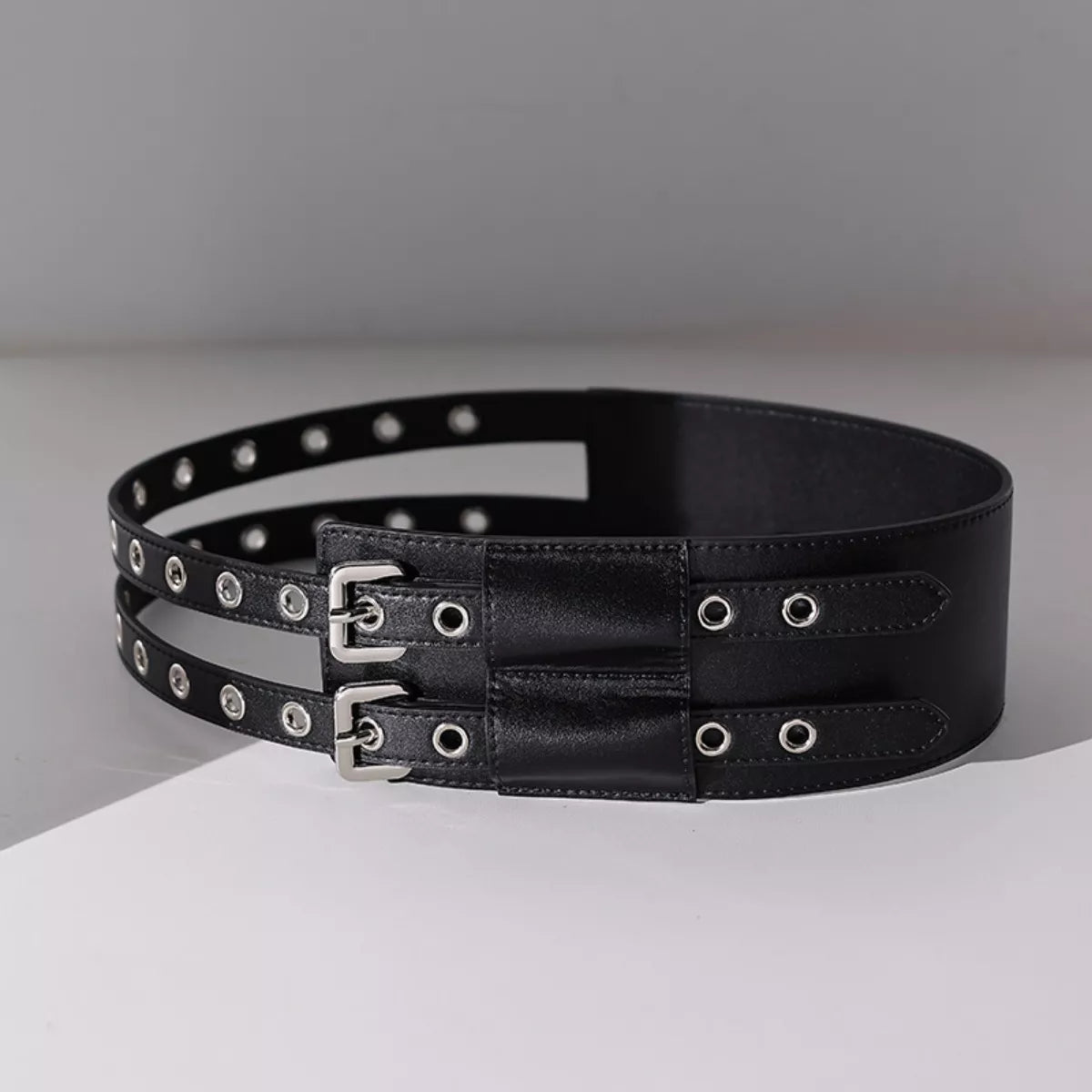 Double Row Grommet Wide Waist Belt