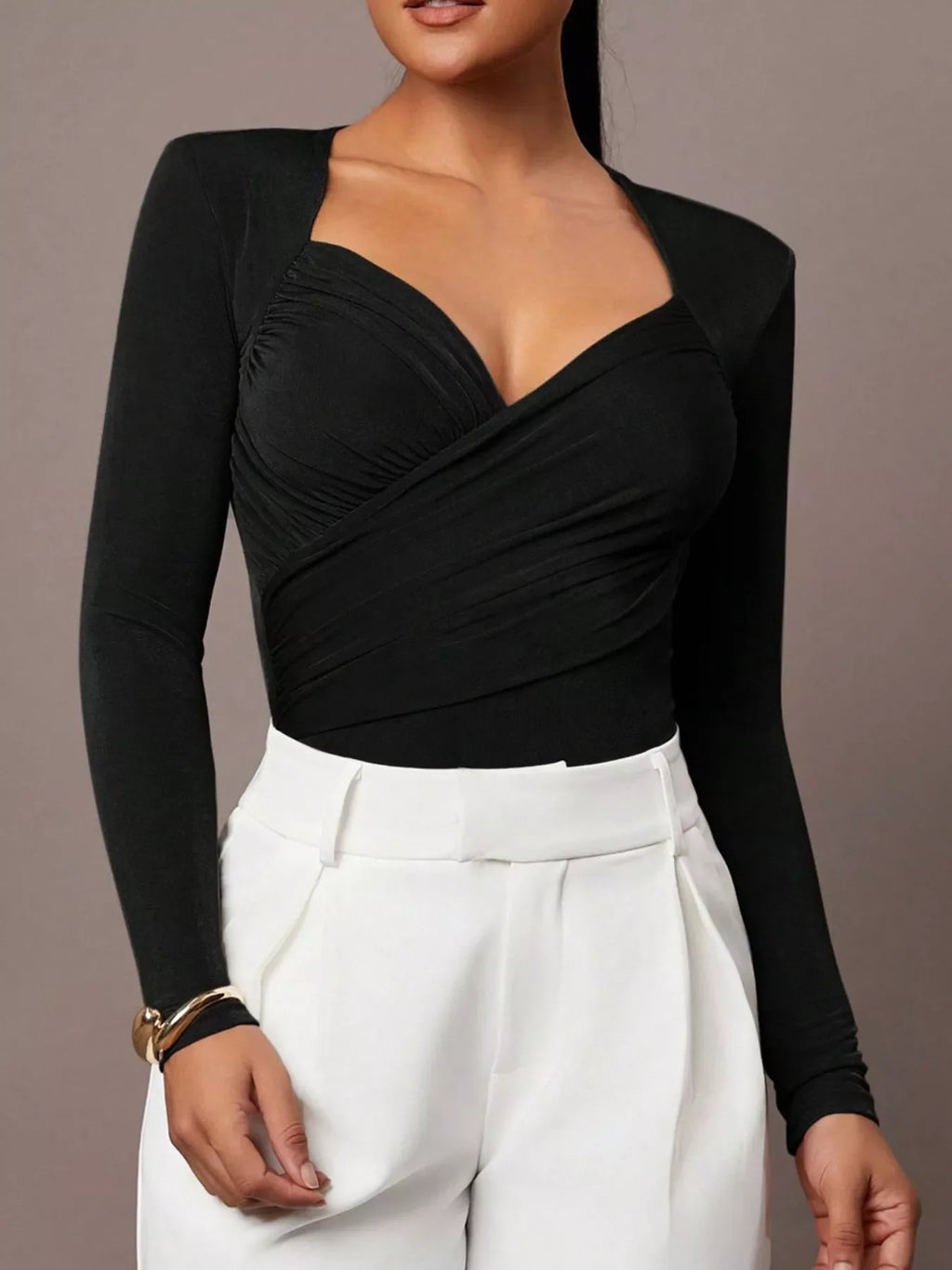 Ruched Surplice Long Sleeve Bodysuit