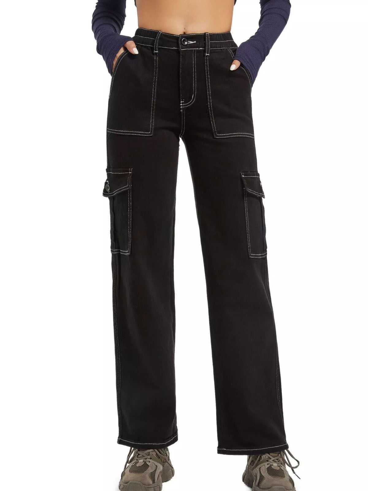High-Waisted Cargo Jeans