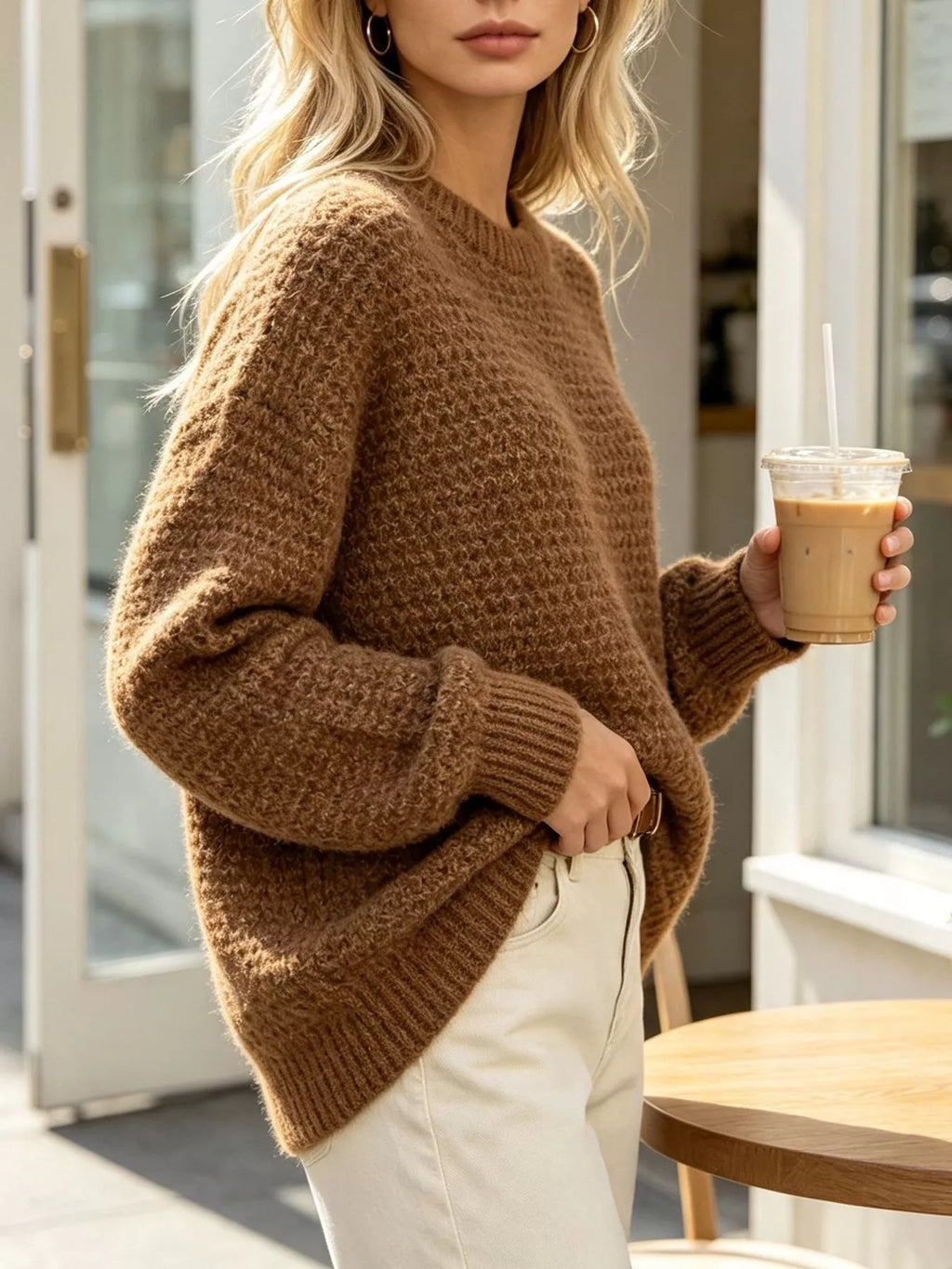 Round Neck Drop Shoulder Sweater