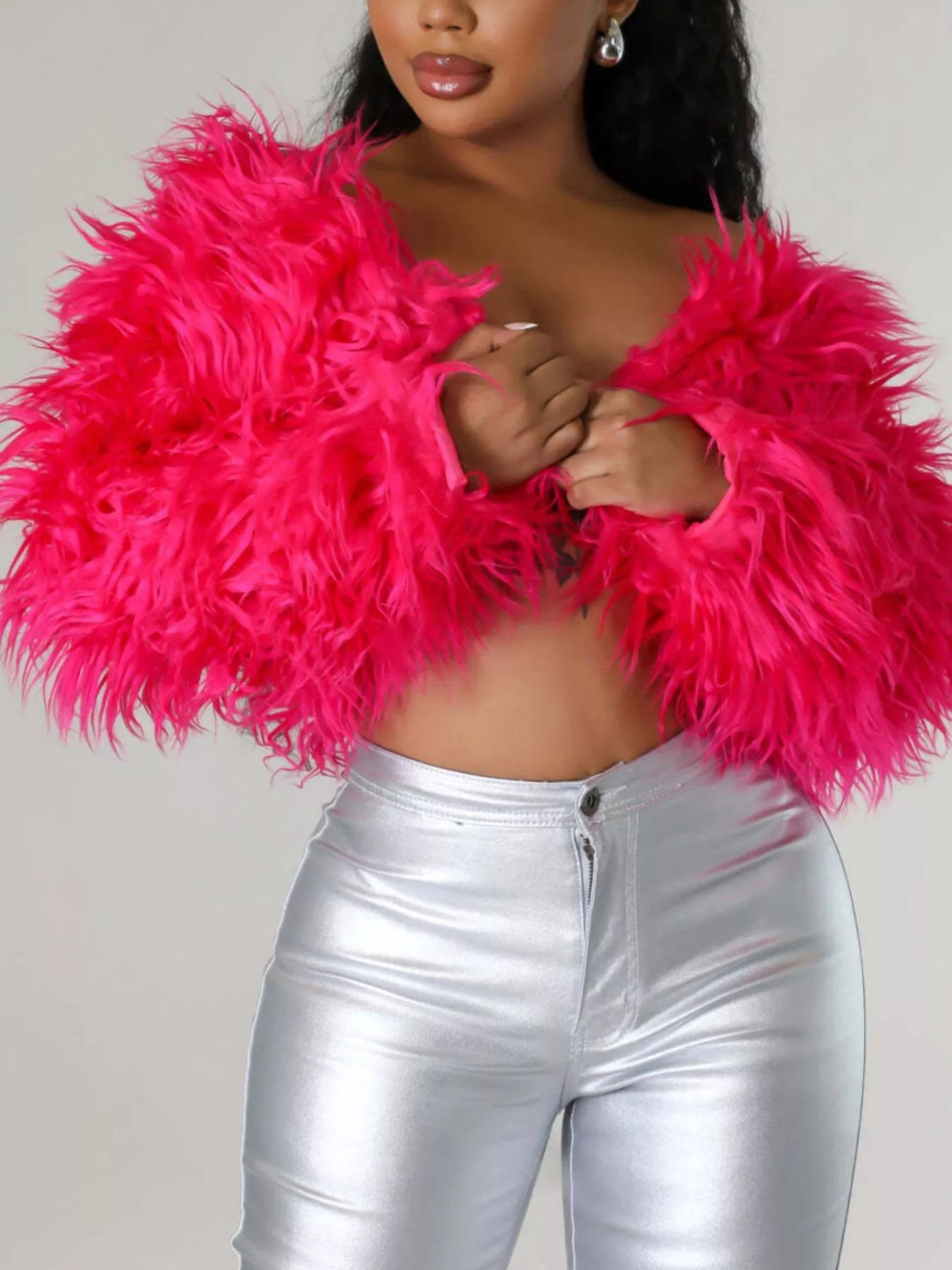 Faux Fur Open Front Cropped Outerwear