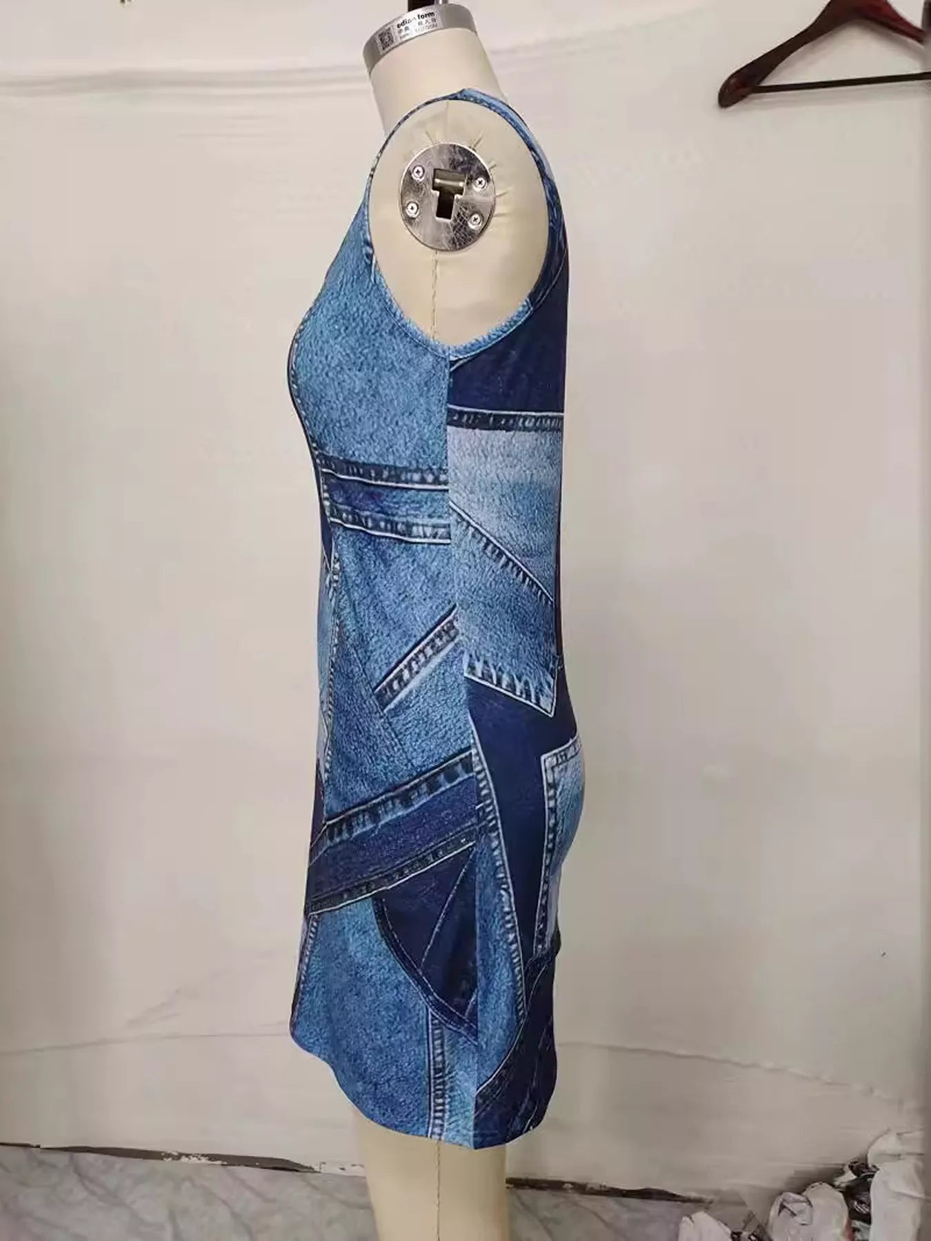 Patchwork Denim Sleeveless Dress