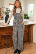 Brown Leopard Print Straight Leg Loose Denim Overall Jumpsuit