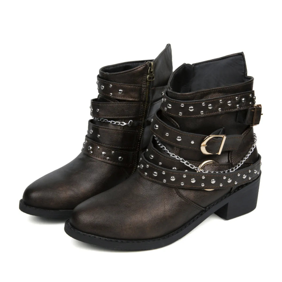 Round Toe Block Heels Boots