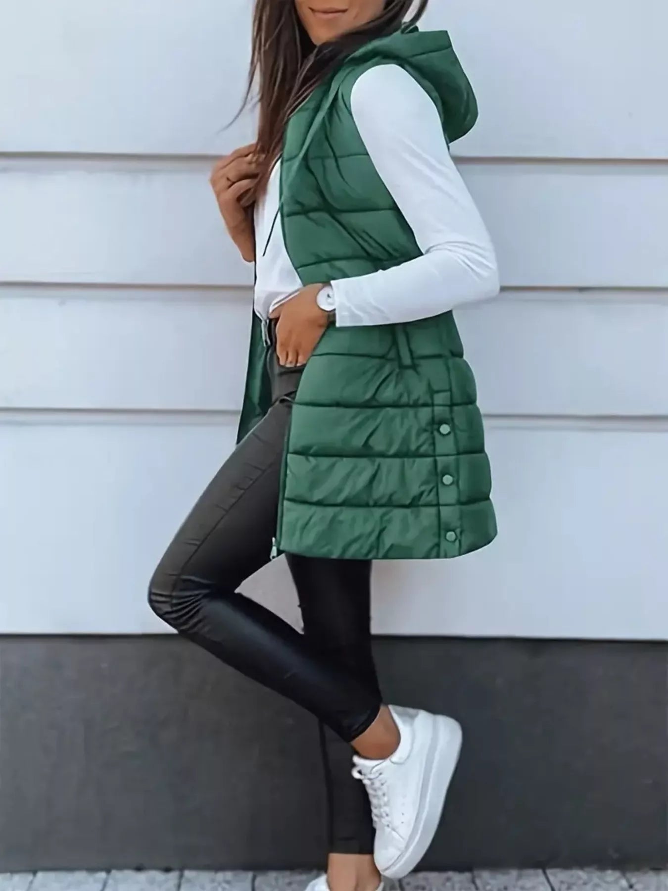 Zip Up Longline Hooded Puffer Vest Coat