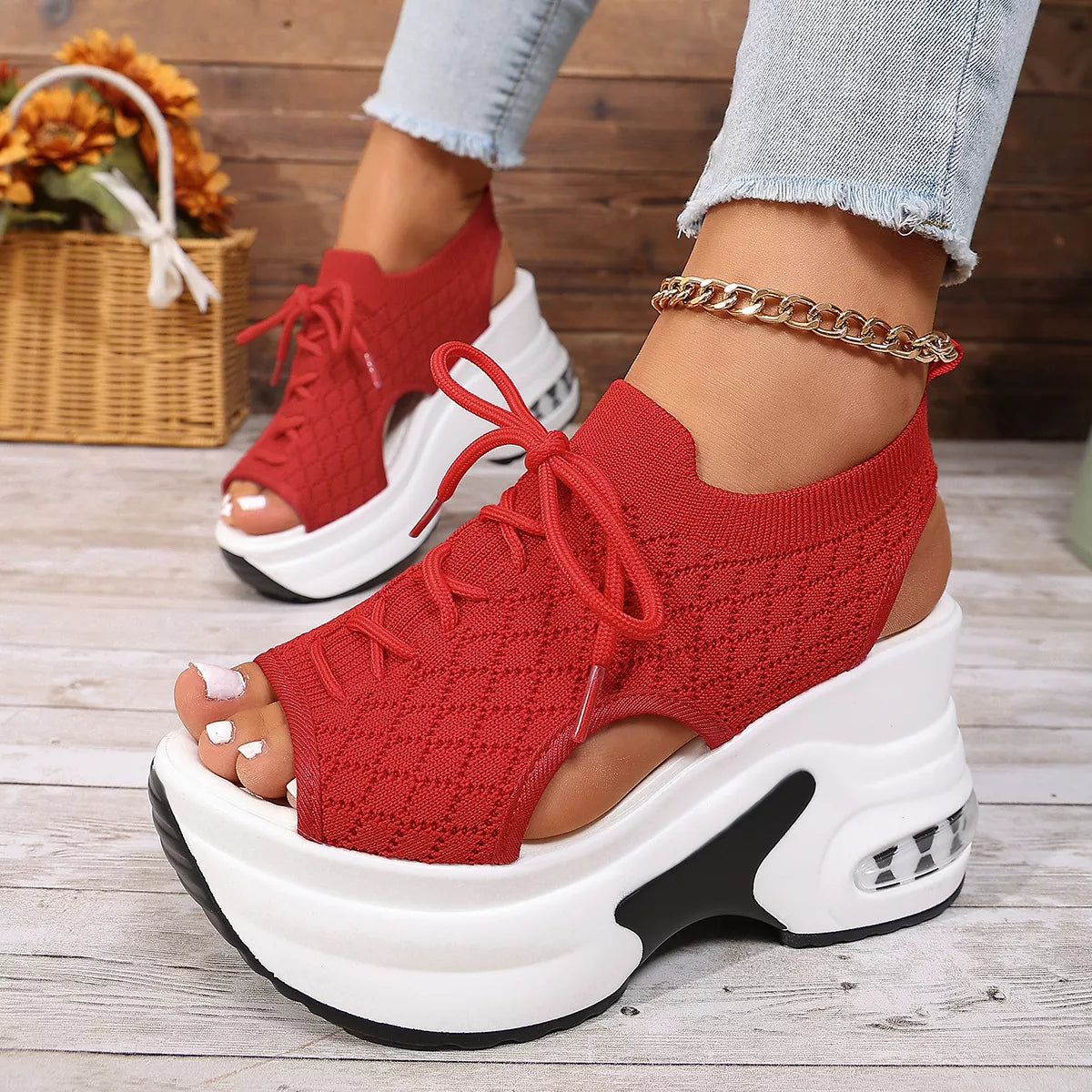 Peep Toe Wedge Sandals