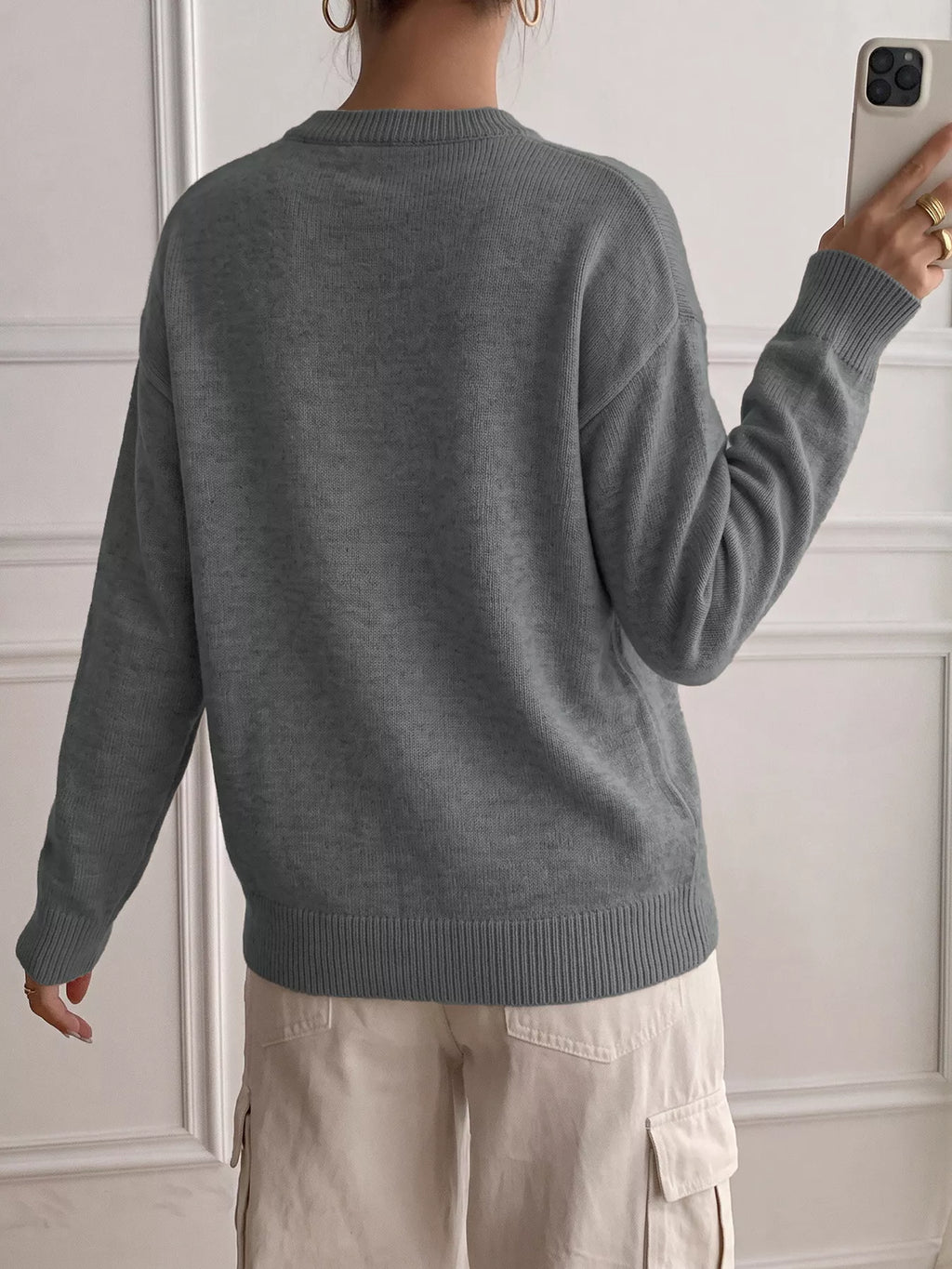 Dropped Shoulder Decorative Button Sweater