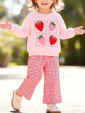 Children's Strawberry Graphic Sweatshirt and Gingham Pants Set