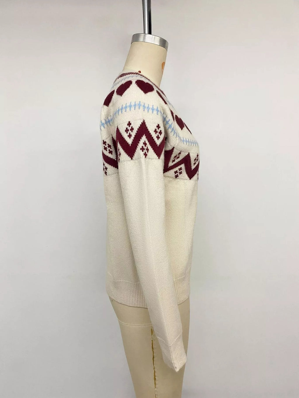 Heart-Patterned Crew Neck Sweater