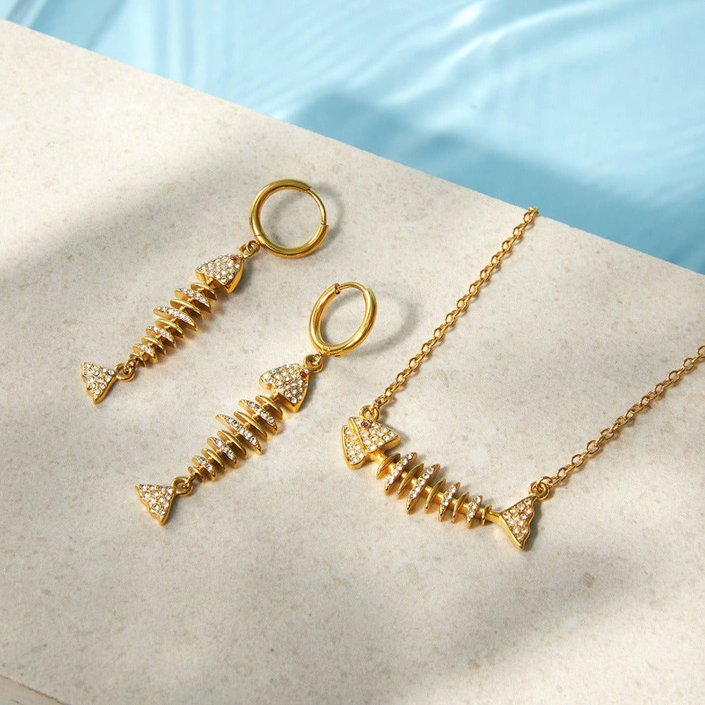 Fishbone Necklace Earrings Set