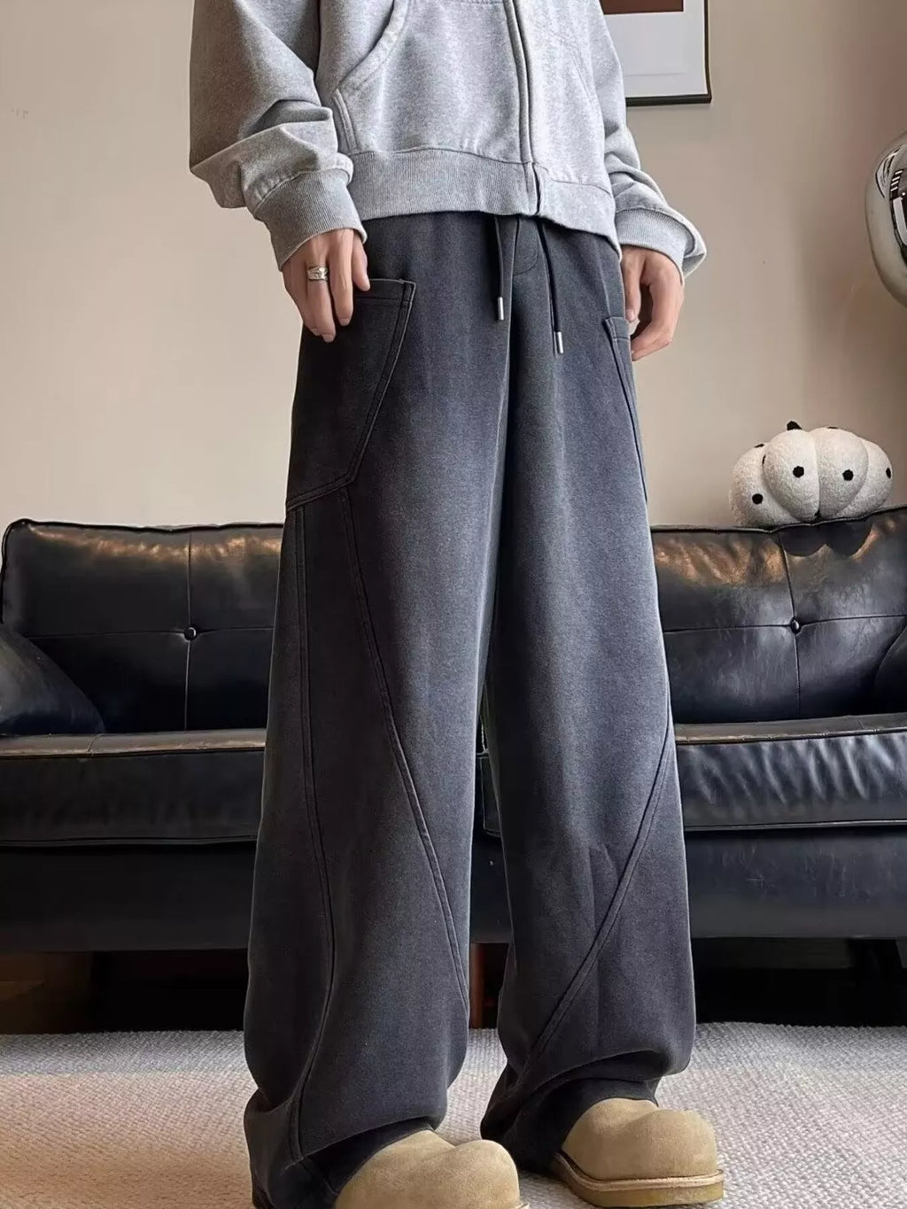 Men's Plus Size Vintage Wash Wide Leg Pants