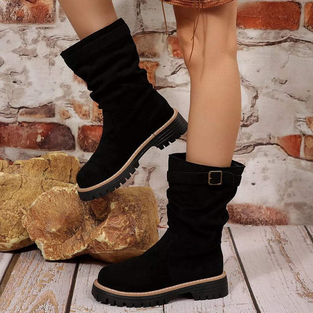 Buckle Accent Slouch Boots