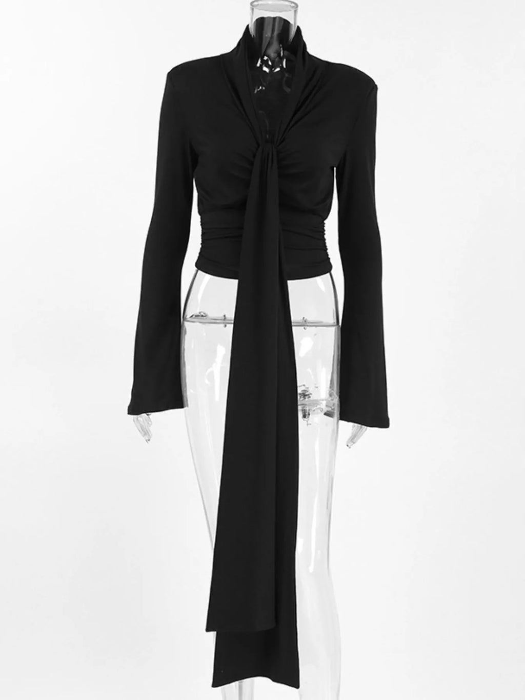 Front Tie Detail Flare Sleeve Blouse