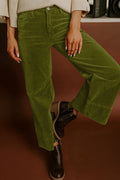 Vineyard Green Corduroy Solid Color High Waist Wide Leg Pants