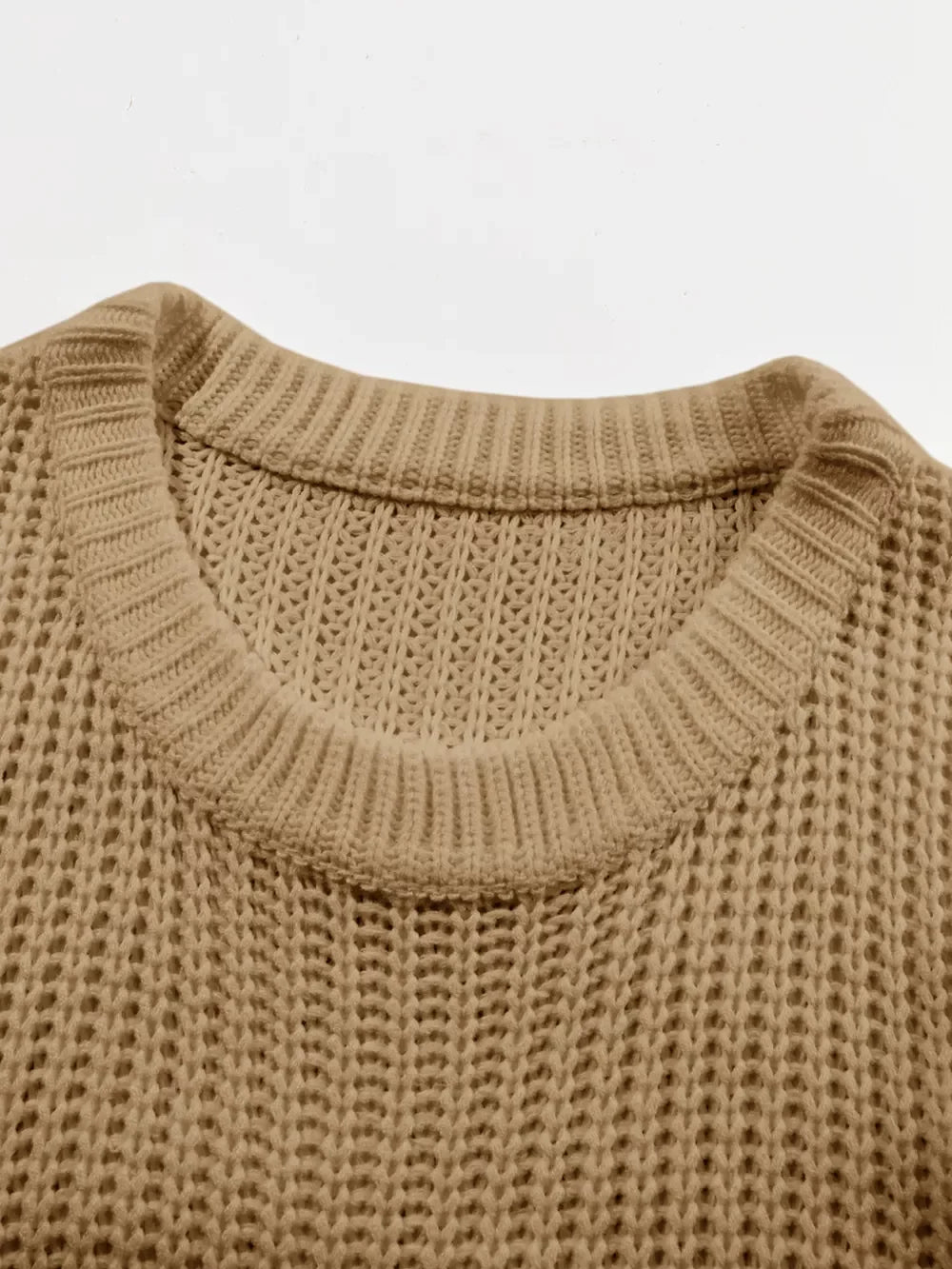 Ribbed Knit Round Neck Slouchy Chunky Sweater