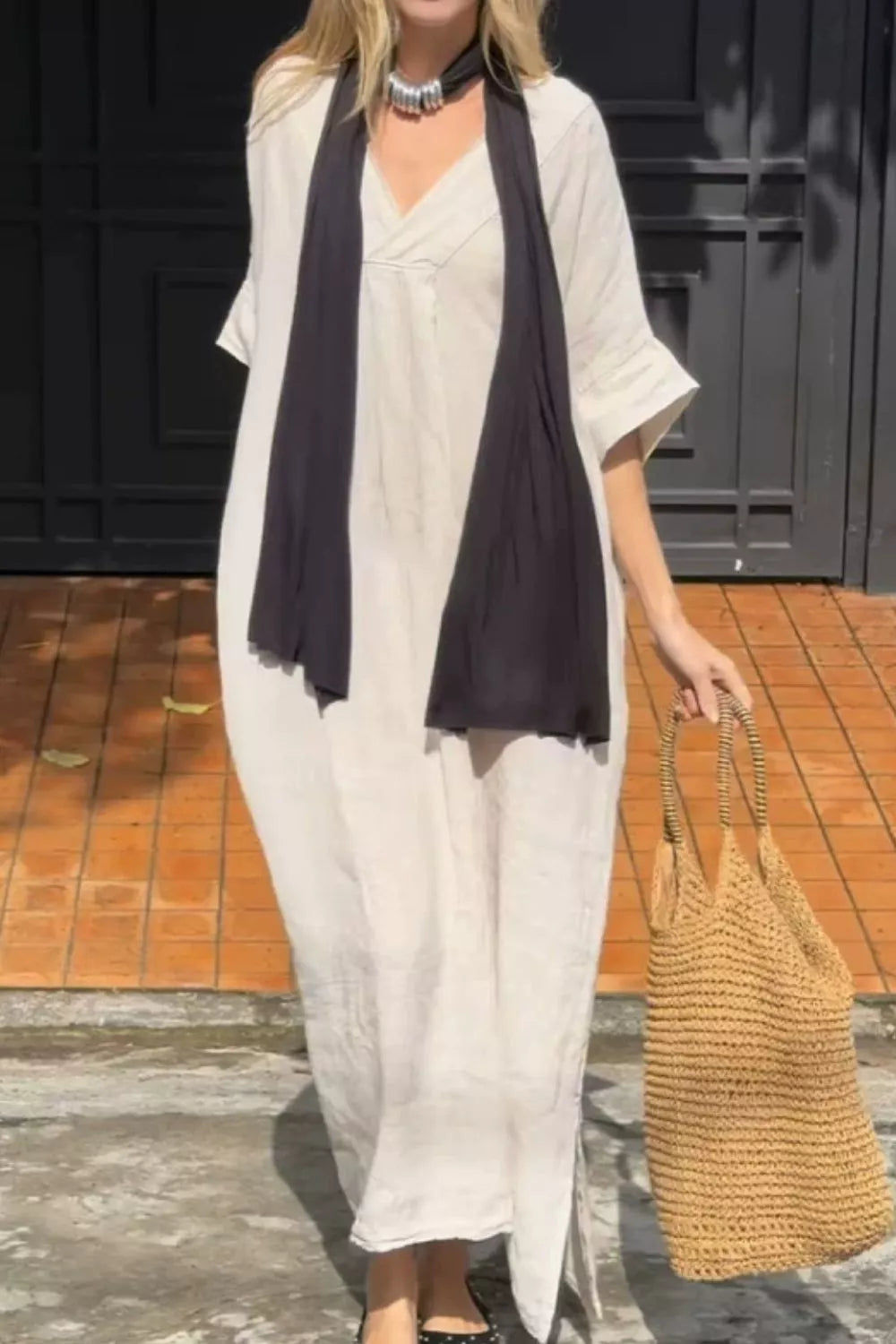 Full Size V-Neck Maxi Dress with Flowy Silhouette Plus Size