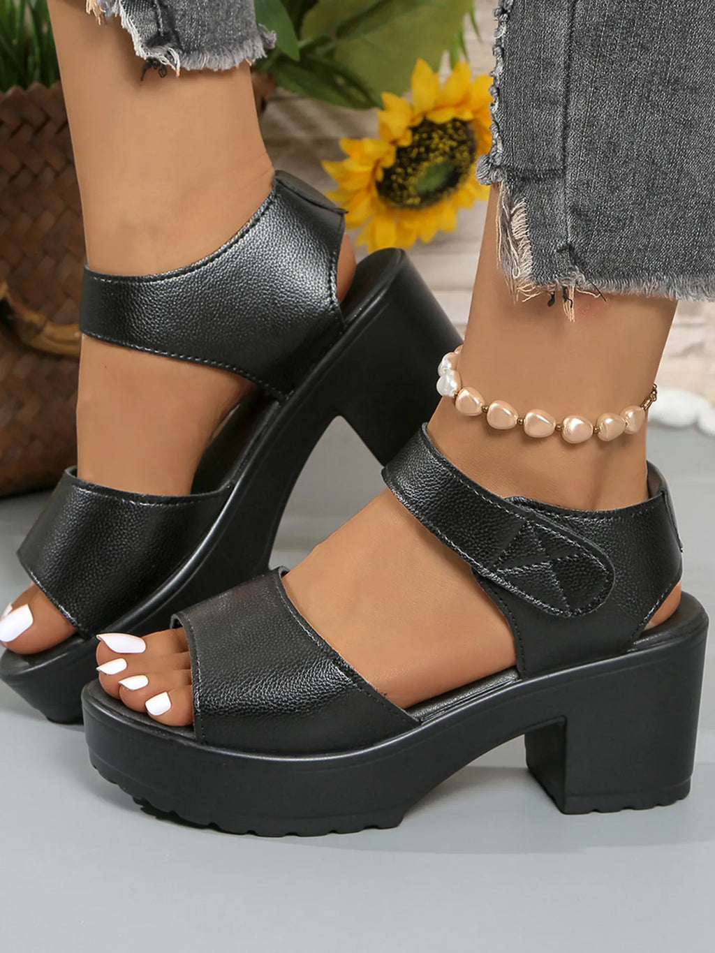 Platform Chunky Heel Sandals with Ankle Strap
