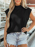 Mock Neck Cap Sleeve Blouse