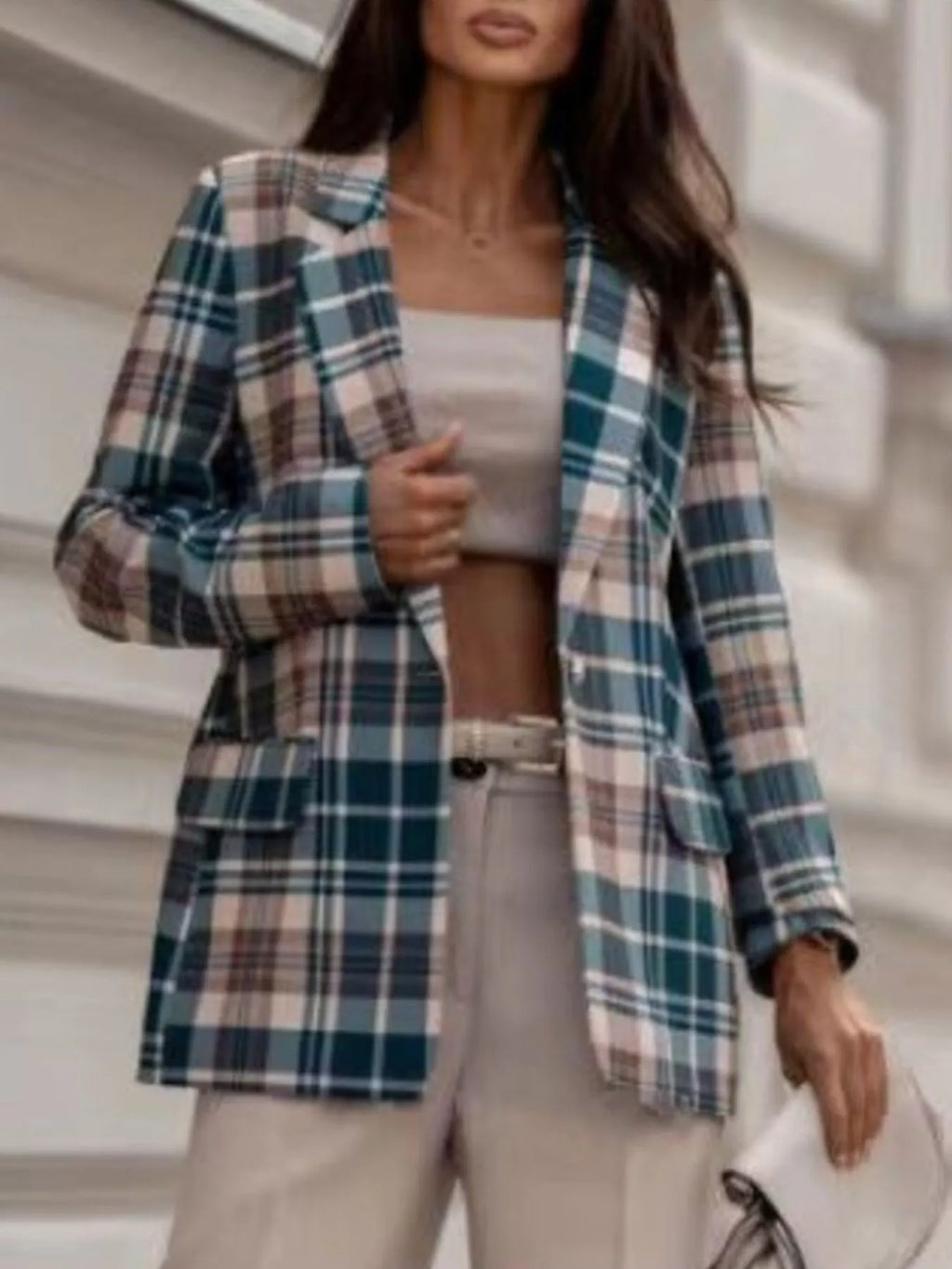 Plaid Lapel Collar Blazer