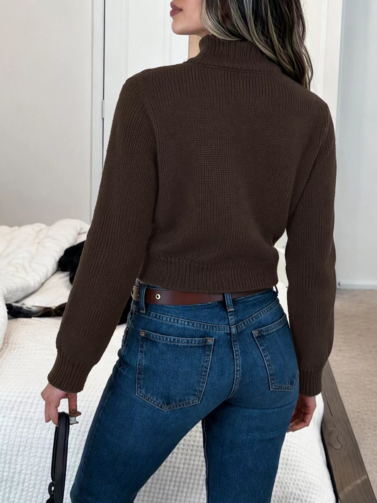 Horse Zip Up Mock Neck Cardigan