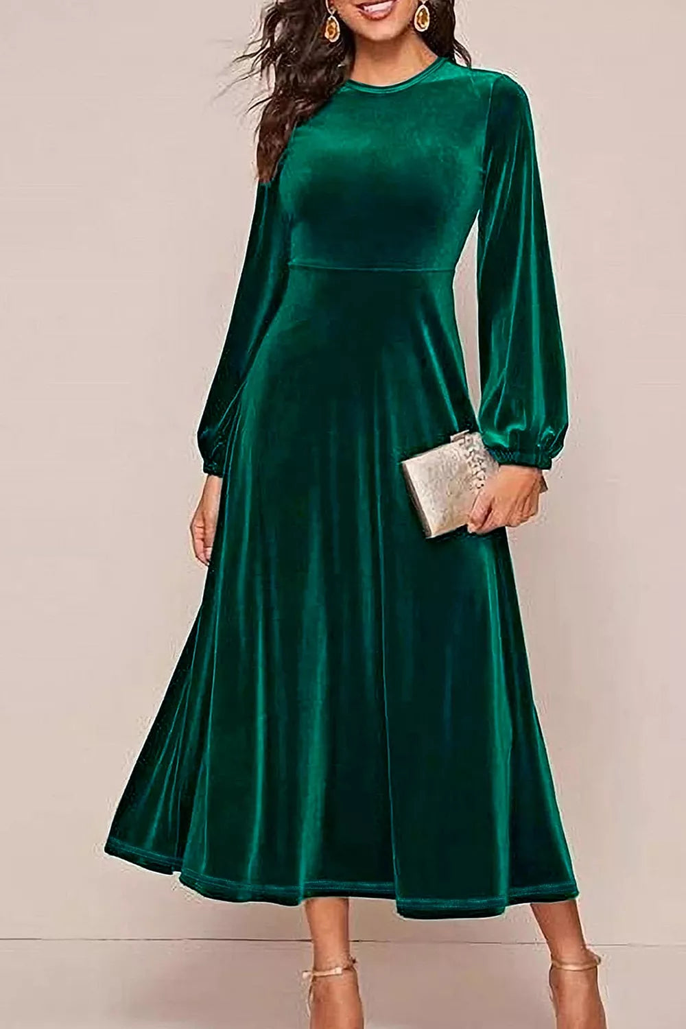 Velvet Balloon Sleeve Maxi Dress