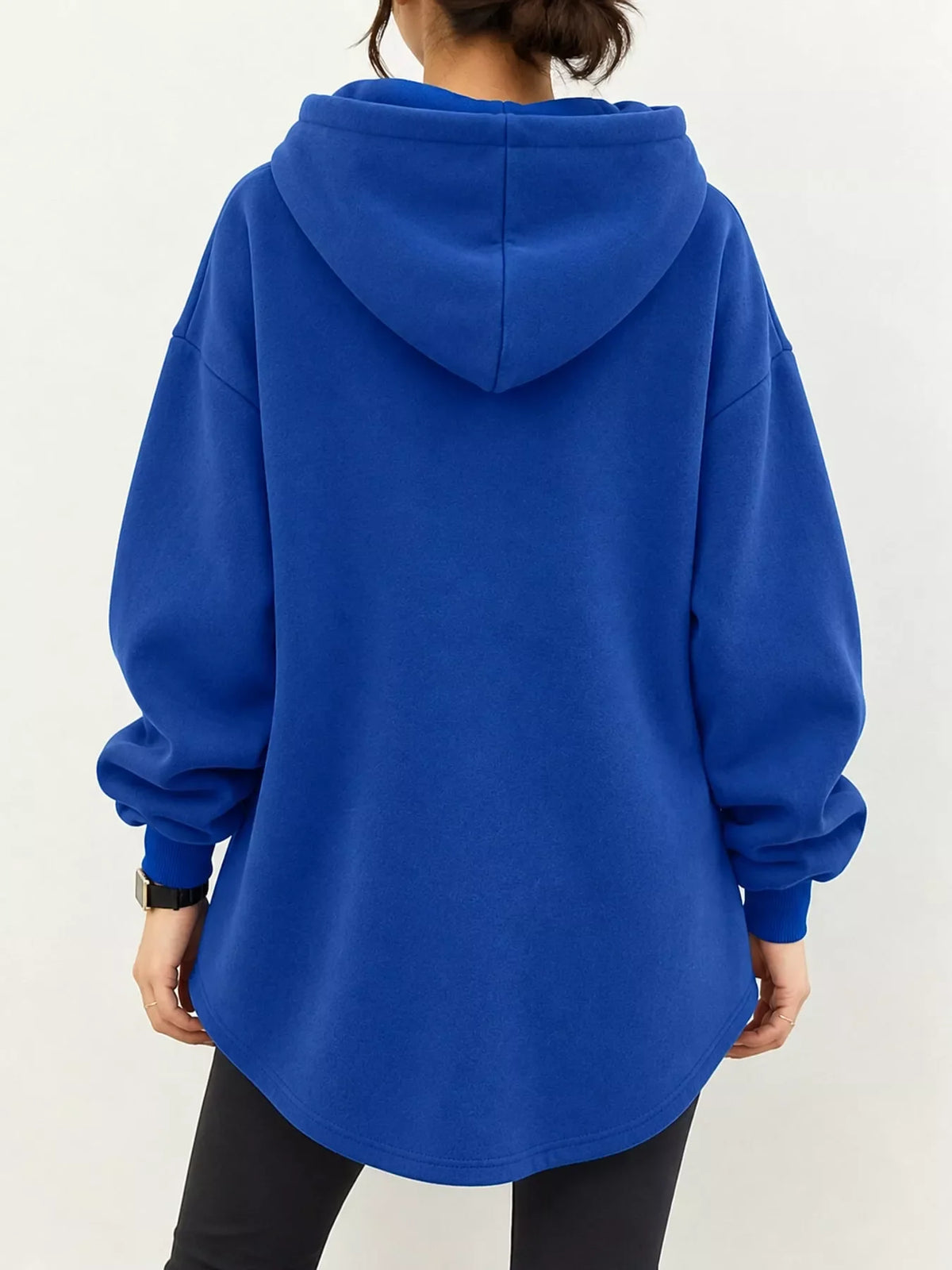 Full Size Drawstring Dropped Shoulder Hoodie Plus Size