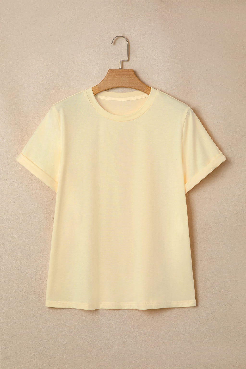 Yellow Cream Casual Plain Crew Neck Tee