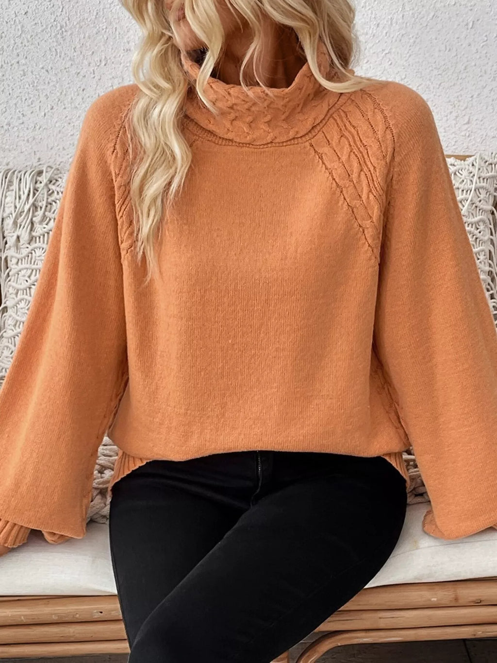Cable-Knit Turtleneck Long Sleeve Sweater