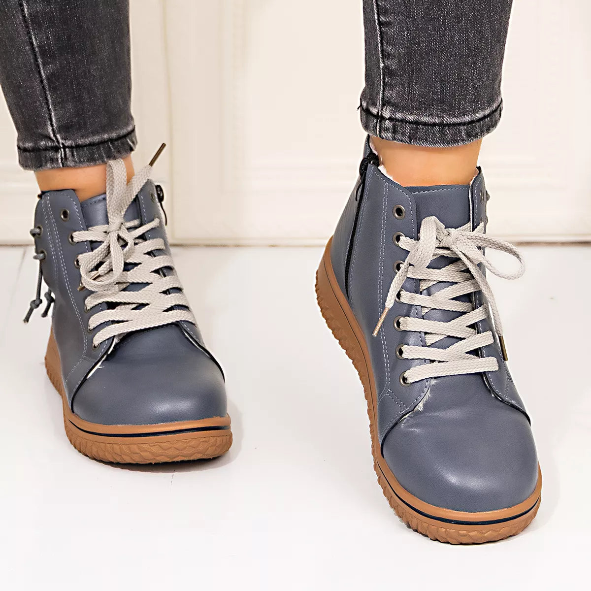 Lace-Up Ankle Boots with Zipper Detail