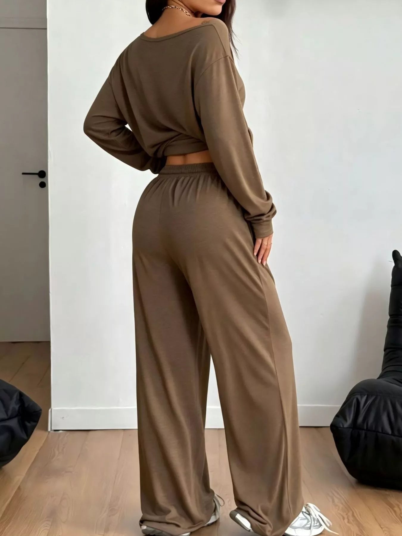 Full Size Comfortable Loose Fit One-Shoulder T-Shirt and Pants Set Plus Size